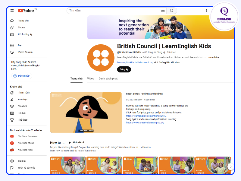 Kênh Youtube học tiếng Anh - British Council