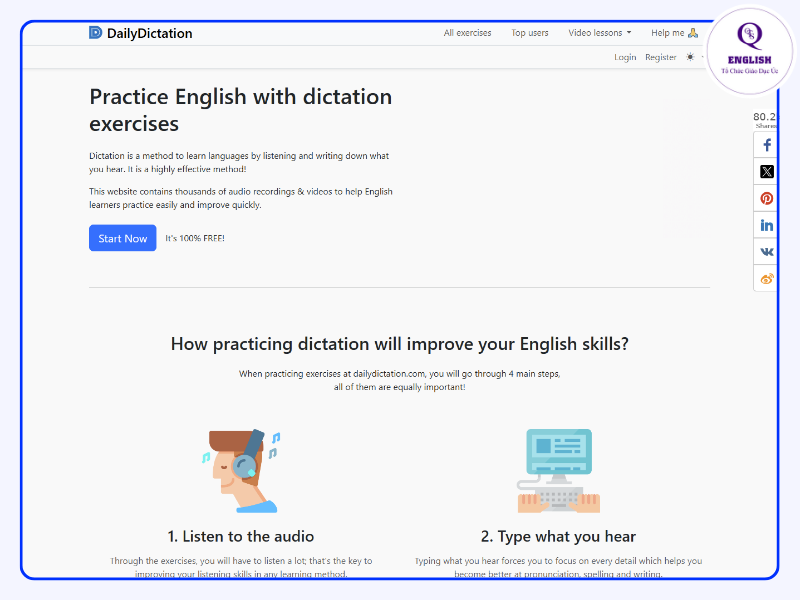 Daily Dictation - trang web luyện nghe đọc tiếng Anh