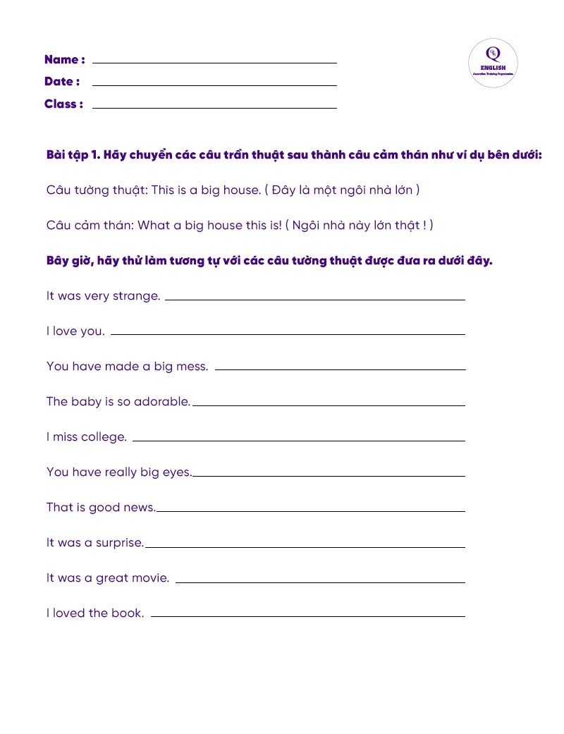 Bài tập câu cảm thán tiếng anh