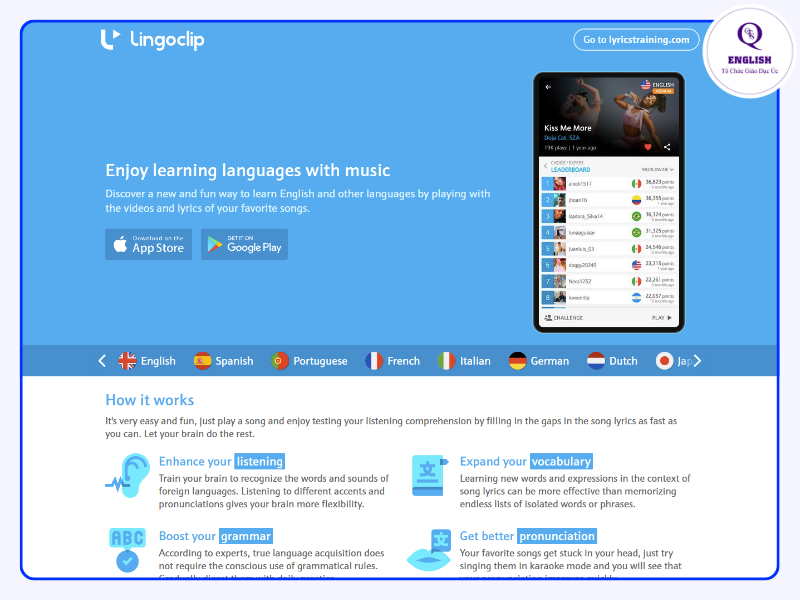 Lingoclip - website luyện nghe tiếng Anh qua âm nhạc