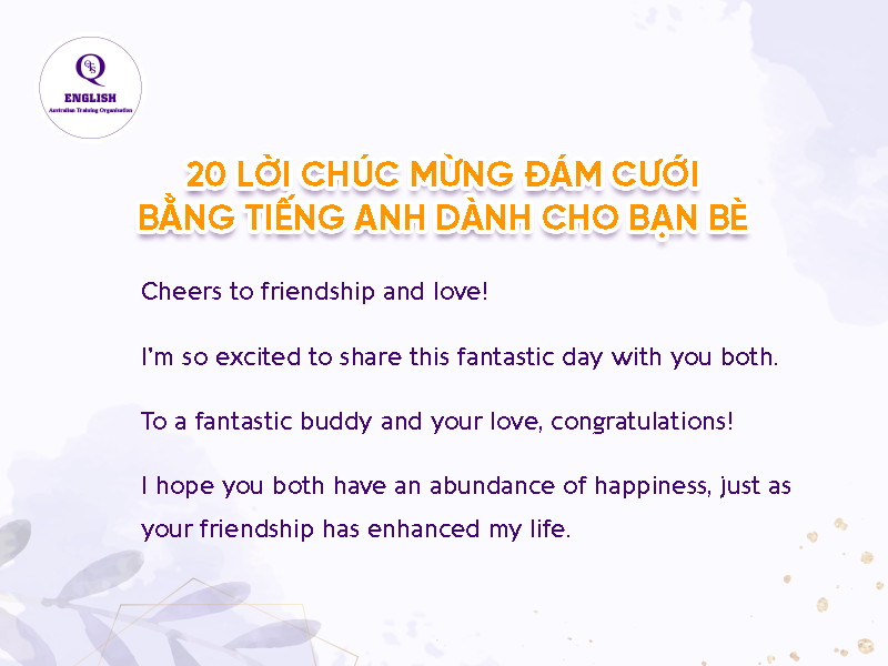 Lời chúc mừng đám cưới bằng tiếng Anh dành cho bạn bè