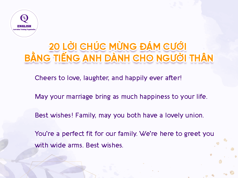 Lời chúc mừng đám cưới bằng tiếng Anh dành cho người thân 