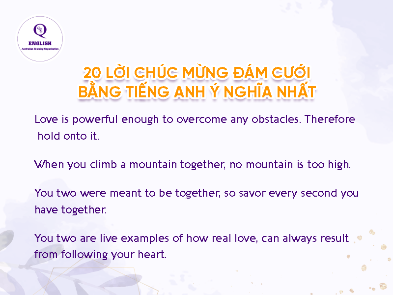 Lời chúc mừng đám cưới bằng tiếng Anh ý nghĩa nhất